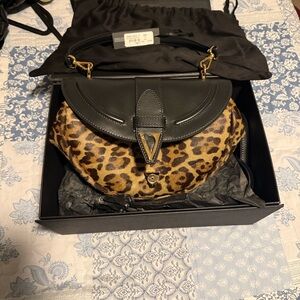 Original Versace Leopard Print and Black Leather Women's Bag